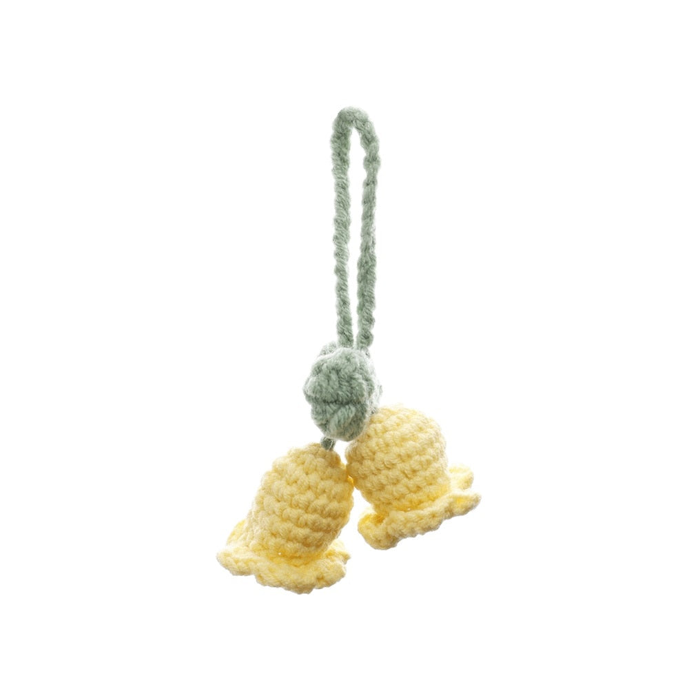 Handmade Flower Knitted Keychain Keyring Women Crocheted Wool Flower Leaf Bag Pendants Car Key Ring Fresh Handbag Charms Gifts