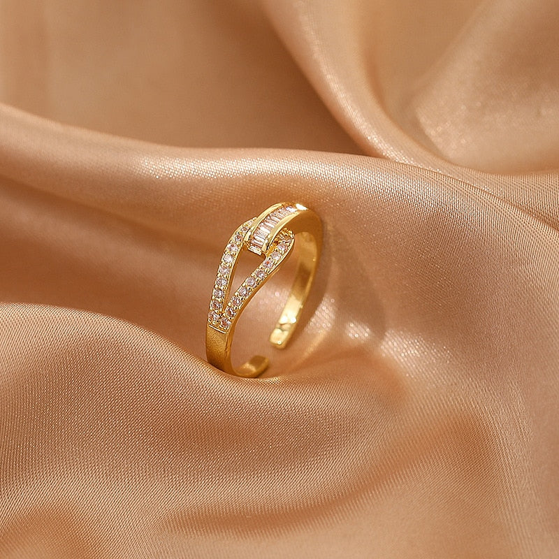 Luxury Gold Color Pearl Zircon Rings Vintage Sexy Open Joint Elegant