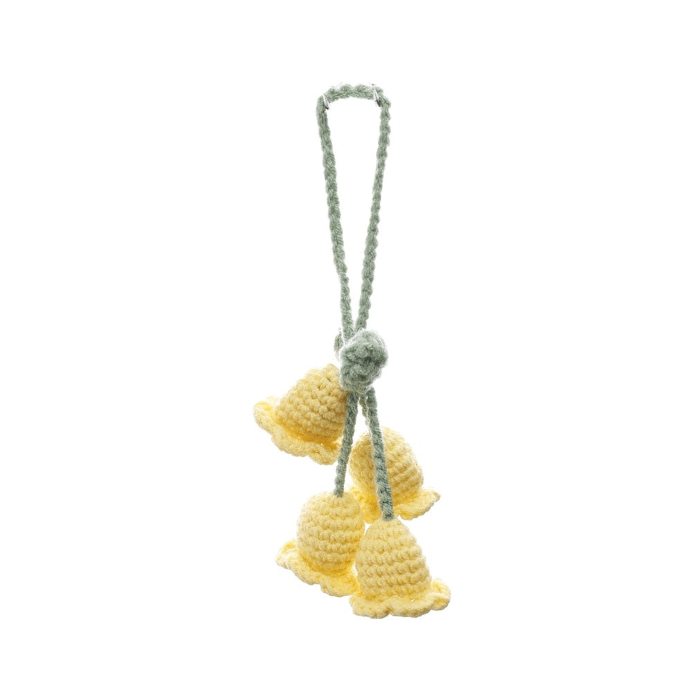 Handmade Flower Knitted Keychain Keyring Women Crocheted Wool Flower Leaf Bag Pendants Car Key Ring Fresh Handbag Charms Gifts