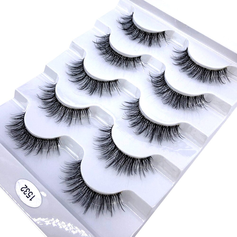 5 pairs Mink Eyelashes Clear Band Eye Lashes Crisscross Transparent Band False Eyelashes Handmade Dramatic Lashes Upper Lash