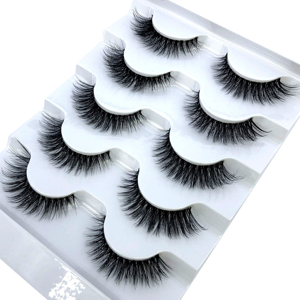 5 pairs Mink Eyelashes Clear Band Eye Lashes Crisscross Transparent Band False Eyelashes Handmade Dramatic Lashes Upper Lash