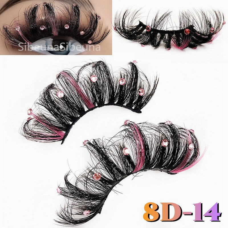 Colored Diamond Glitter 8D False Eyelashes Color Sequin Fuax Mink Lashes Natural Long Stage Colorful Rainbow eyelashes
