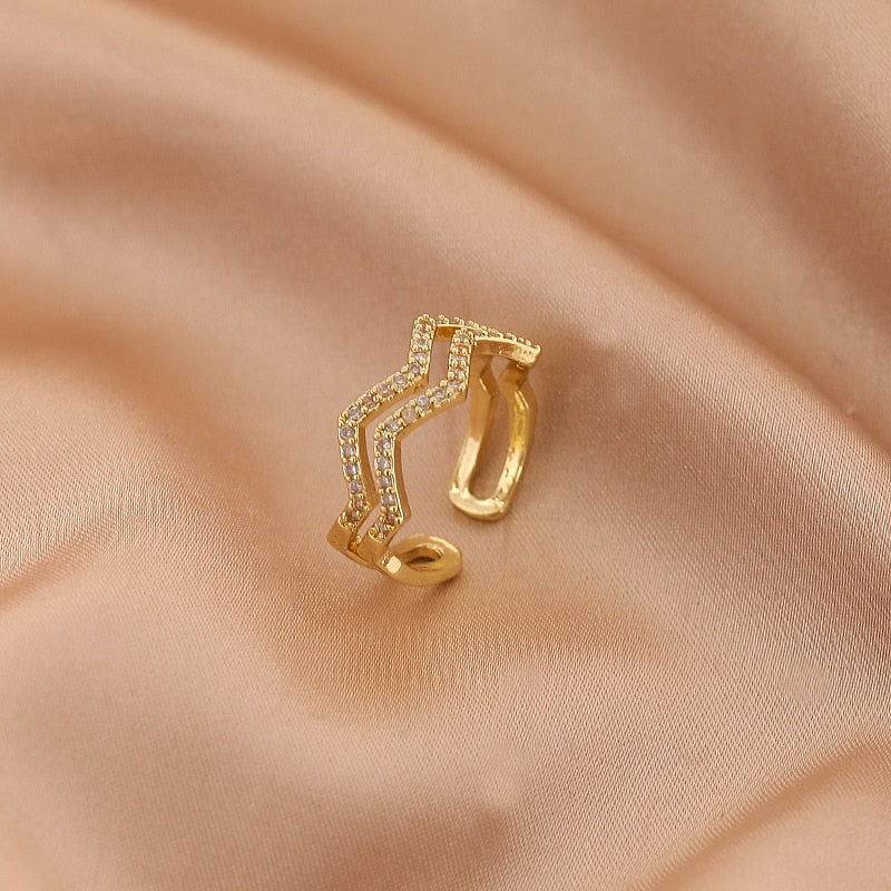 Luxury Gold Color Pearl Zircon Rings Vintage Sexy Open Joint Elegant