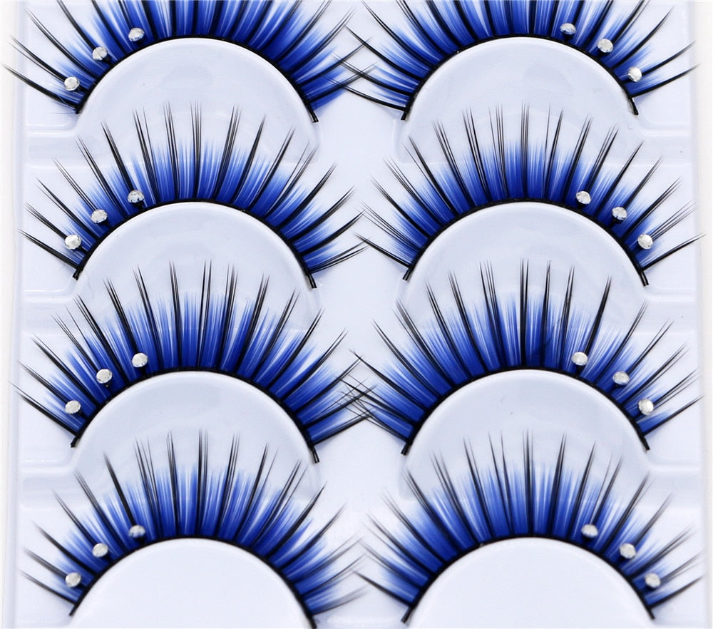 5 pairs eyelash color flash drill performance blue three drill of fake eyelashes false lashes eyelash