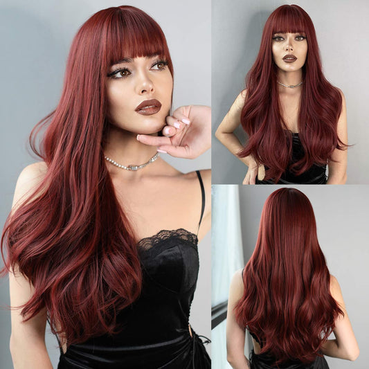 Synthetic Wigs for Women Long Wavy Ombre Red Wig Heat Resistant Natural Cosplay Party Wigs Cosplay Party Lolita Wigs