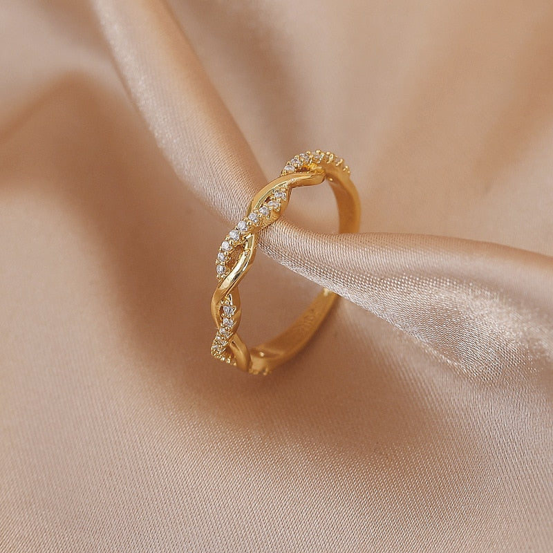Luxury Gold Color Pearl Zircon Rings Vintage Sexy Open Joint Elegant