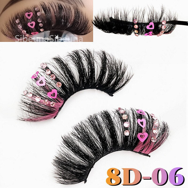 Colored Diamond Glitter 8D False Eyelashes Color Sequin Fuax Mink Lashes Natural Long Stage Colorful Rainbow eyelashes