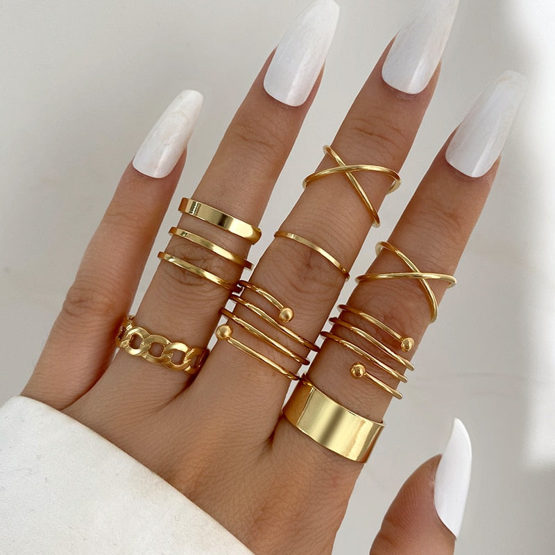 Boho Gold Color 22pcs Heart Rings Set For Women Vintage Geometric Cross Pearl Butterfly Finger Ring Women Jewelry
