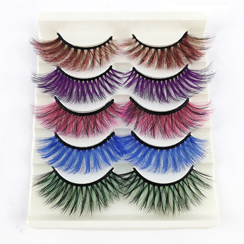 1/5Pairs Colored Eyelash 3D Mink Lashes Colorful Fake Eyelashes Faux Wispy Natural Eyelashes