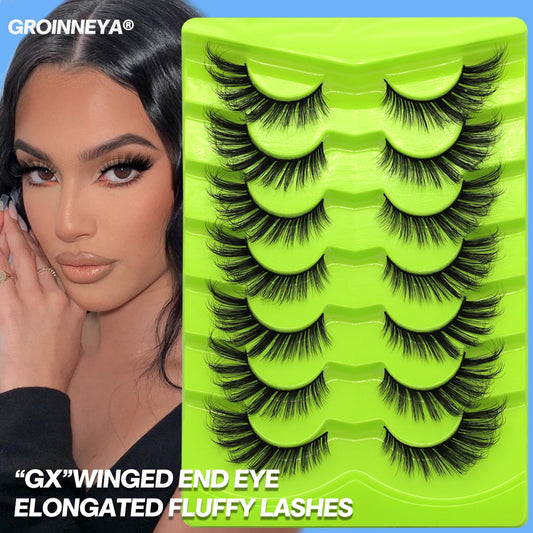 5/7 Pairs Cat Eye Lashes Faux Mink Eyelashes Winged End Eye Elongated Eyelashes Fake Lashes Fluffy long Full Strip