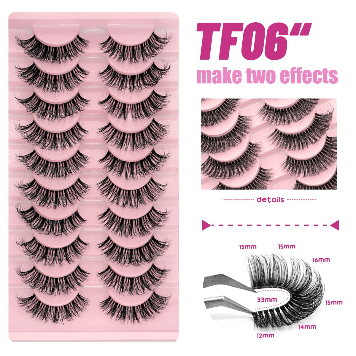 Manga Lashes 10 Pairs 3D Clear Band Lashes Natural Look Wispy Mink Eyelashes Fluffy Cat Eye Lashes Pack Fake Eyelashes