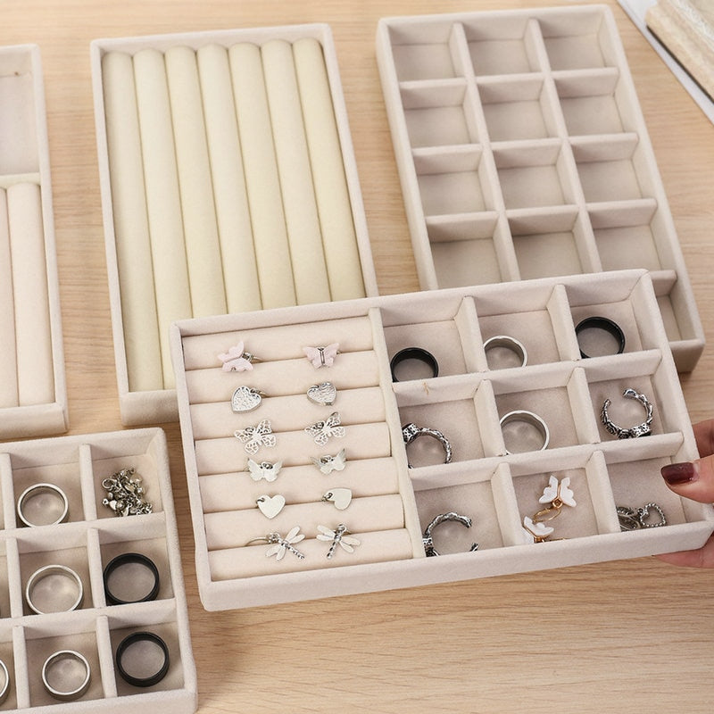 Flannelette Jewelry Display Stackable Exquisite Jewellery Holder Portable Ring Earrings Necklace Organizer Box Organizator
