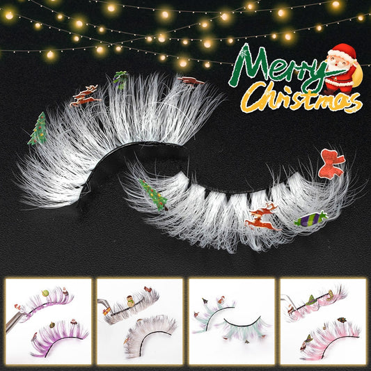 Faux Mink Lashes with Christmas Cartoon 3D False Eyelashes Christmas Party Makeup 25MM Eyelash Charming Colored Glitter