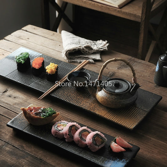 Japanese Rectangular Sushi Plate Sashimi Plate Cold Dishes Flat Plate Ceramic Retro Long Plate