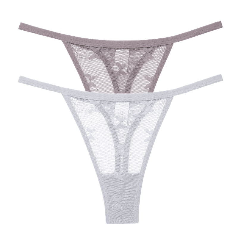 2PCS/Set Mesh Transparent Thong Women Panties Underwear Seamless G-String Female Underpants Intimates Lingerie S-XL