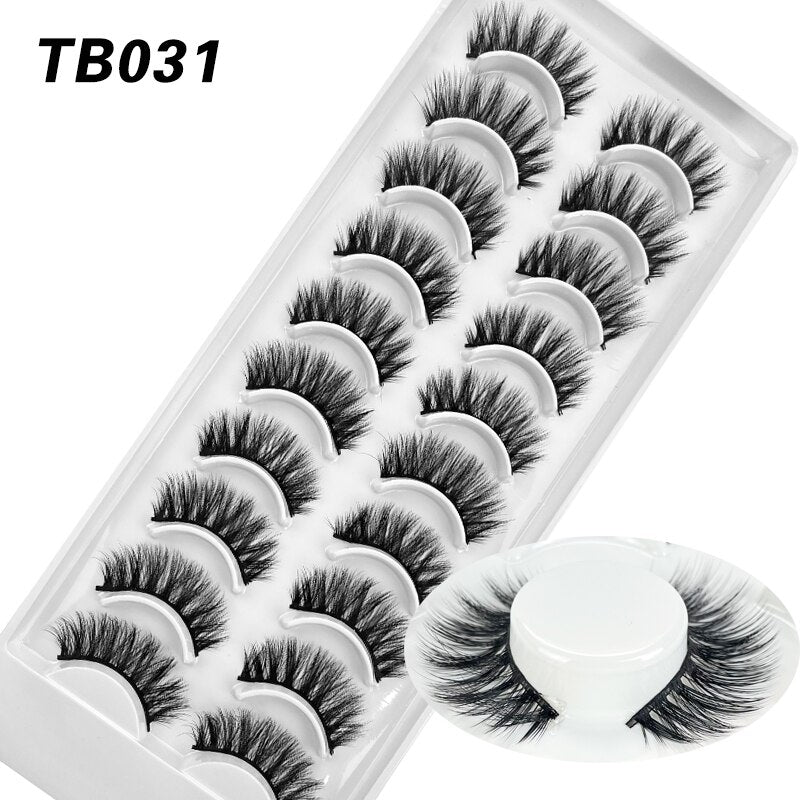 10 Pairs Natural 3d Faux Mink False Eyelashes Dense Curls Slim Short Lashes Cosplay Dramatic Eyelashes