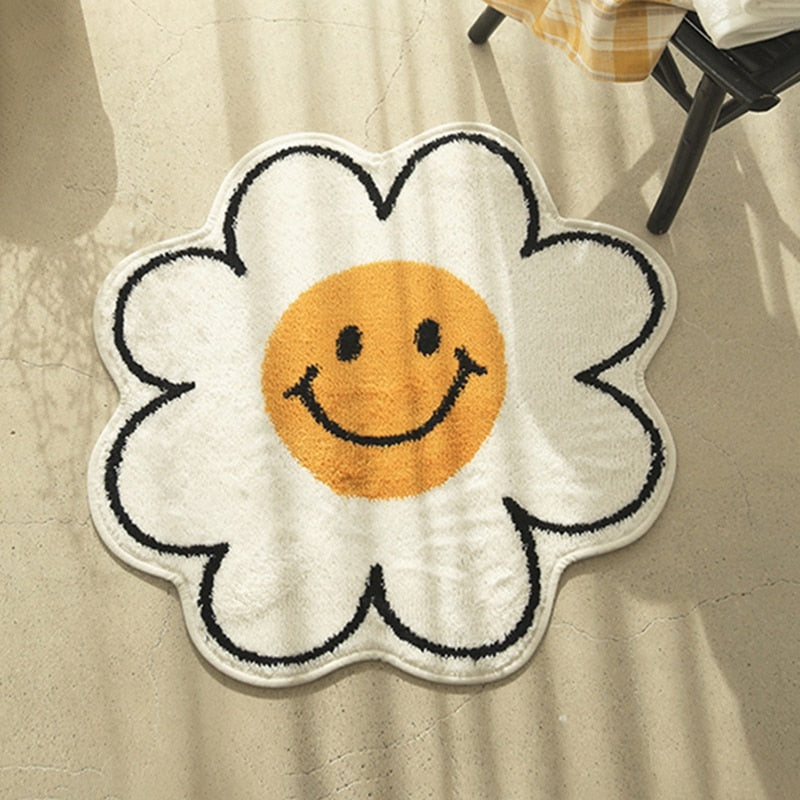 Flower Rug Living Room Nordic Smiley Flower Carpet Bedroom Bedside Area Rugs Plush Floor Mat Home Decor Non-slip Bath Mat