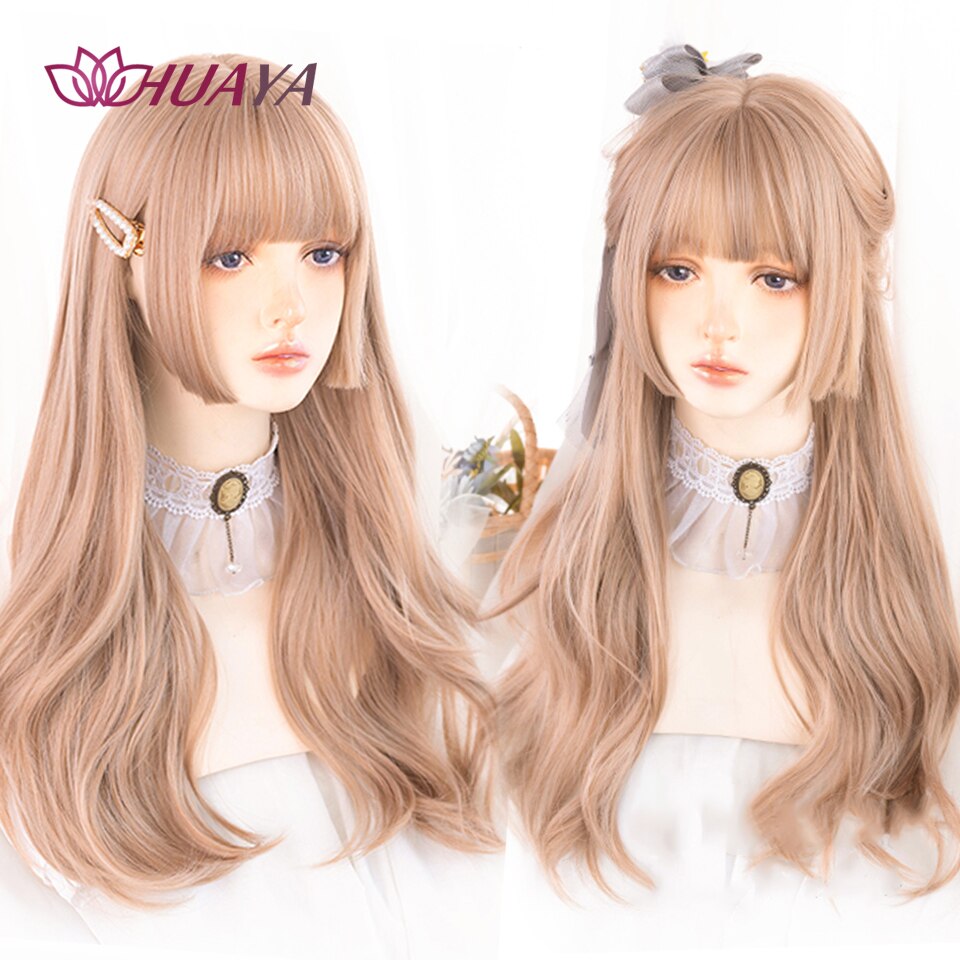 Long Straight Wig with Bangs Purple-White Heat Resistant Synthetic Hair Wigs for African American Girl Lolita Cosplay Wig