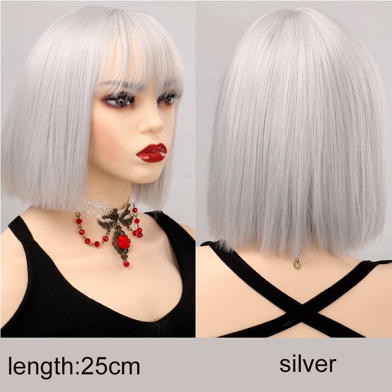 Synthetic Short Water Wave Cosplay Bob Wig with Bangs Heat-resistant Fiber Lolita Wigs For Women Daily Wear