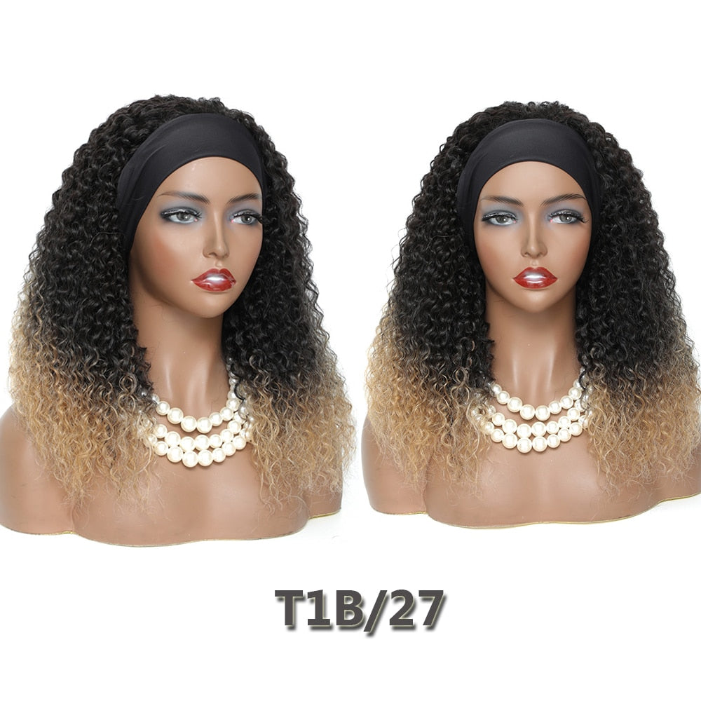 Black curly Hair Headband Wigs 18 Inches Ombre Brown Afro Kinky Curly Hair Soku Glueless Wig 150% Density