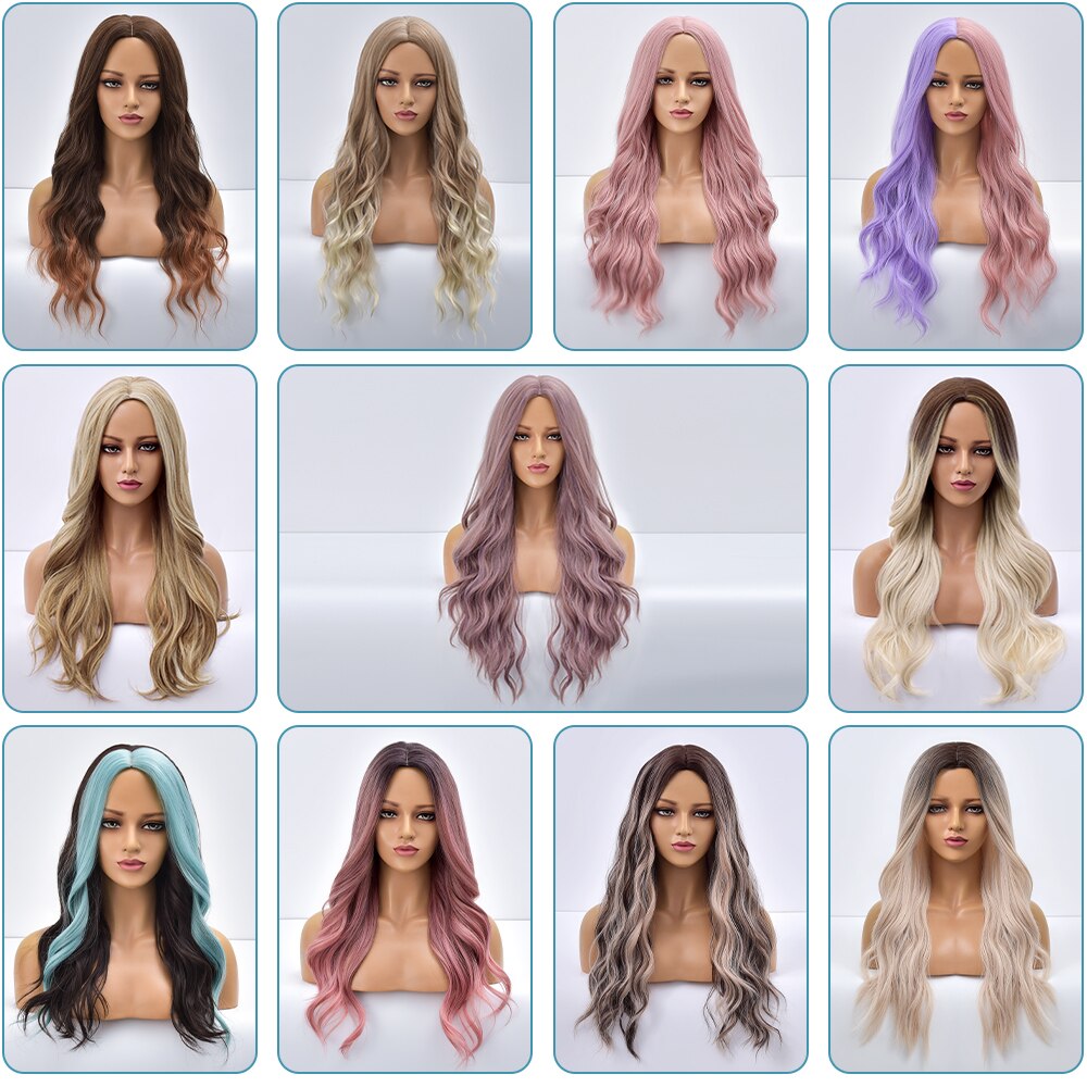Blonde Body Wave Synthetic Wigs For Women Long Wave White Lolita Cosplay Party Natural Heat Resistant Hair