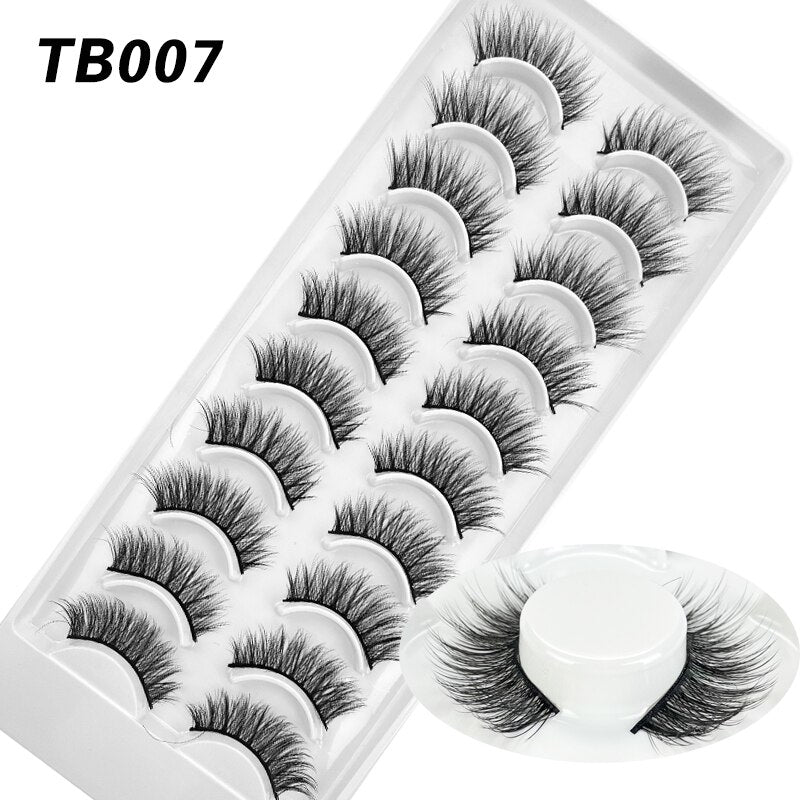 10 Pairs Natural 3d Faux Mink False Eyelashes Dense Curls Slim Short Lashes Cosplay Dramatic Eyelashes
