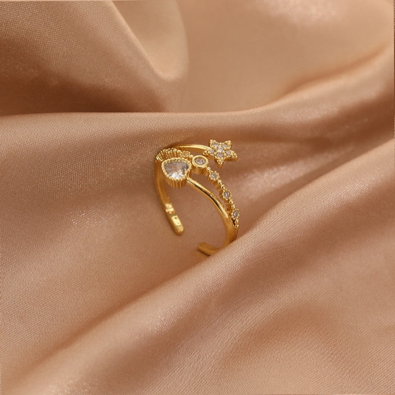 Luxury Gold Color Pearl Zircon Rings Vintage Sexy Open Joint Elegant