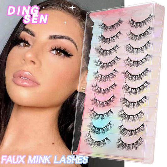 Transparent Faux Mink Lashes 10Pairs Cosplay Natural False Eyelashes Manga Fluffy Russian Strip Eyelash