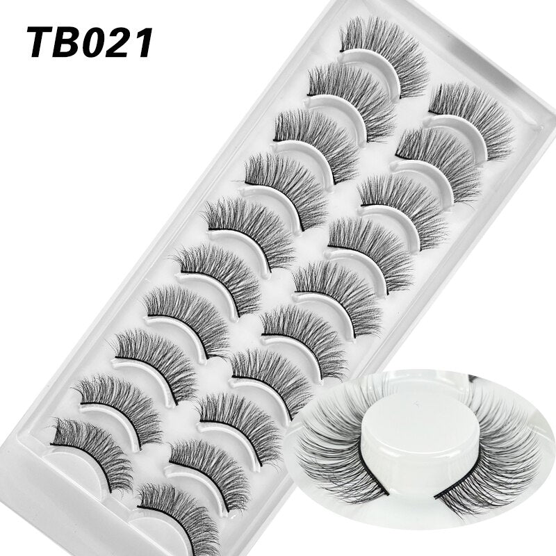 10 Pairs Natural 3d Faux Mink False Eyelashes Dense Curls Slim Short Lashes Cosplay Dramatic Eyelashes