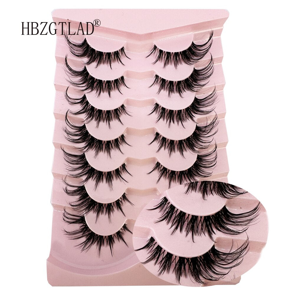 Cat Eye Lashes 7 Pairs Natural Fluffy Messy False Eyelashes Dramatic Invisible Band Foxy Faux Mink Lashes Faux Cils