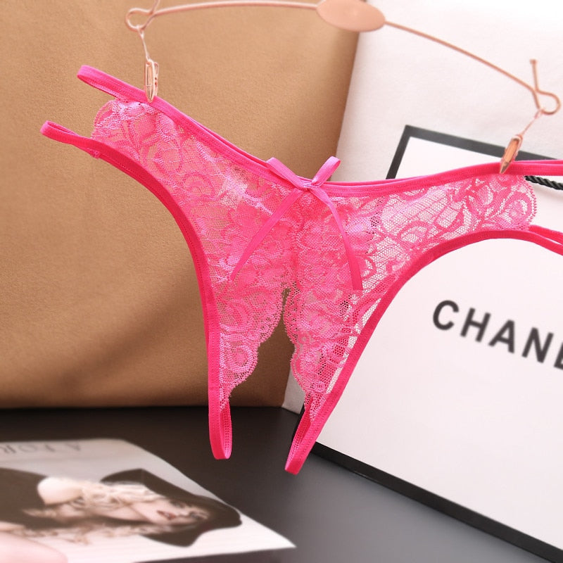 Transparent Women Panties Female Lace Underwear Open Crotch Thongs Sexy Lingerie Erotic Panty Hot G-String Cute Bow