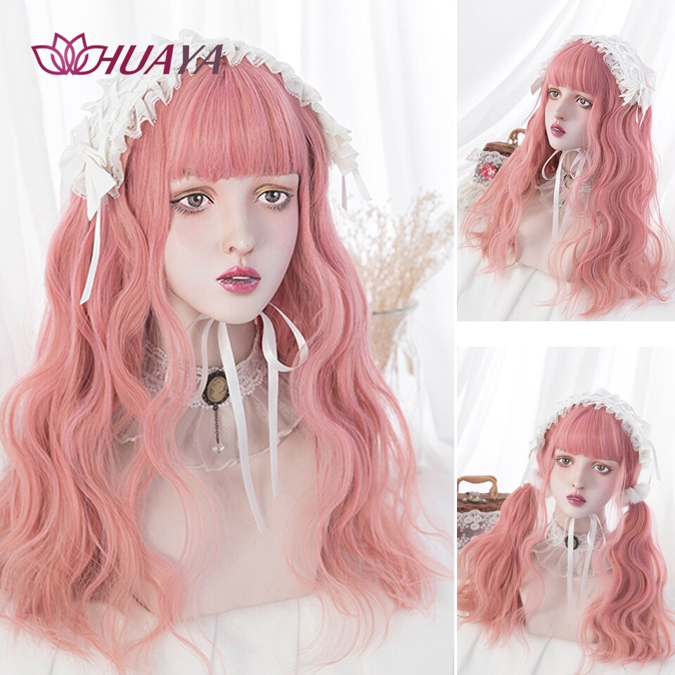Long Straight Wig with Bangs Purple-White Heat Resistant Synthetic Hair Wigs for African American Girl Lolita Cosplay Wig