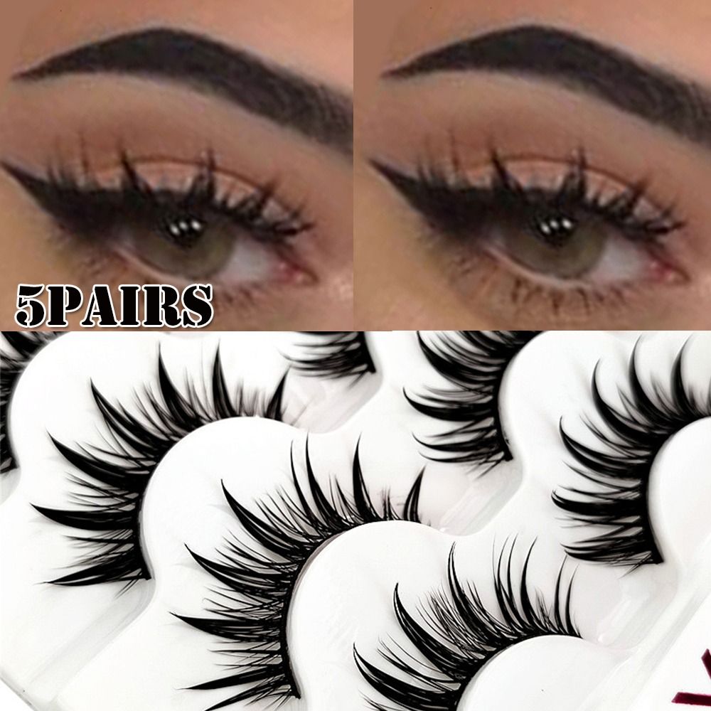 5 Pairs Wet Eyelashes 3D Faux Mink Eyelashes Thai Eyelashes Handmade Craft Long Fluffy Lashes Eye Cruelty-free
