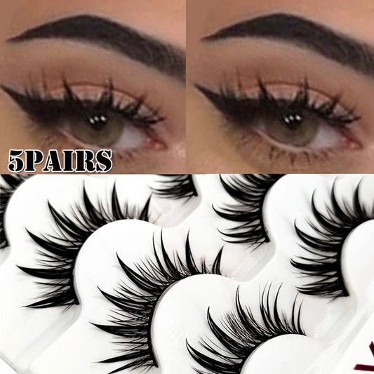 5 Pairs Wet Eyelashes 3D Faux Mink Eyelashes Thai Eyelashes Handmade Craft Long Fluffy Lashes Eye Cruelty-free