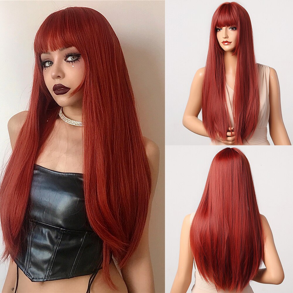 Long Straight Synthetic Wig Ombre Brown Blonde Golden Heat Resistant Wigs Cosplay Party Hair Wig