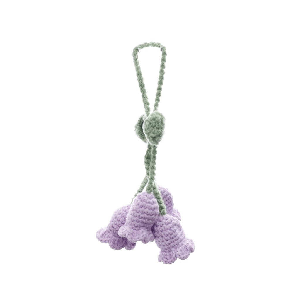 Handmade Flower Knitted Keychain Keyring Women Crocheted Wool Flower Leaf Bag Pendants Car Key Ring Fresh Handbag Charms Gifts