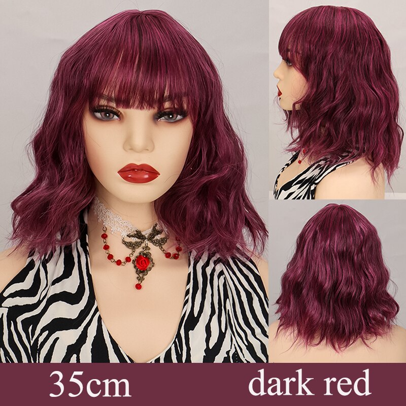Synthetic Short Water Wave Cosplay Bob Wig with Bangs Heat-resistant Fiber Lolita Wigs For Women Daily Wear