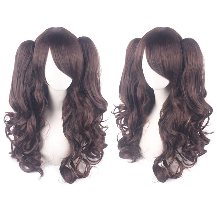 Ladies Long Lolita Double Ponytail Cosplay Synthetic Wig Half Black Half Red Halloween Gold Pink Red Halloween Party Wig