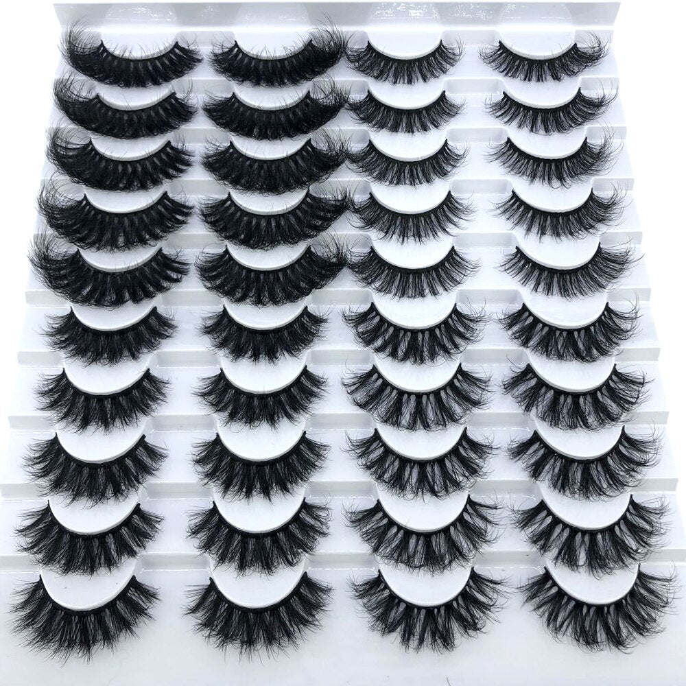 20 pairs long Natural Mink False Eyelashes Cross Dense Handmade Cotton Stalk Eye Lashes Mink Fake Eyelashes