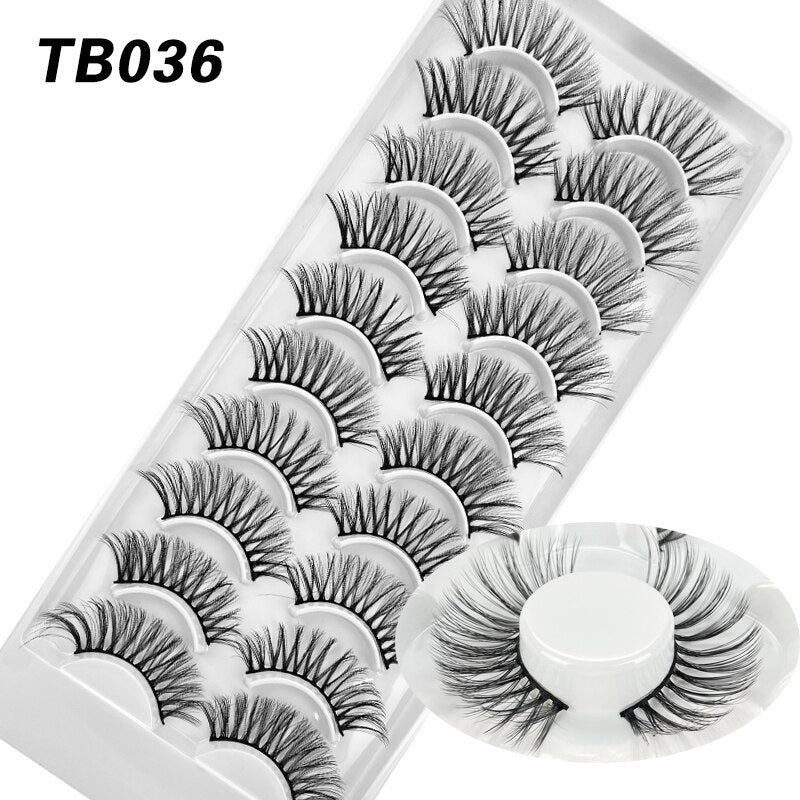10 Pairs Natural 3d Faux Mink False Eyelashes Dense Curls Slim Short Lashes Cosplay Dramatic Eyelashes