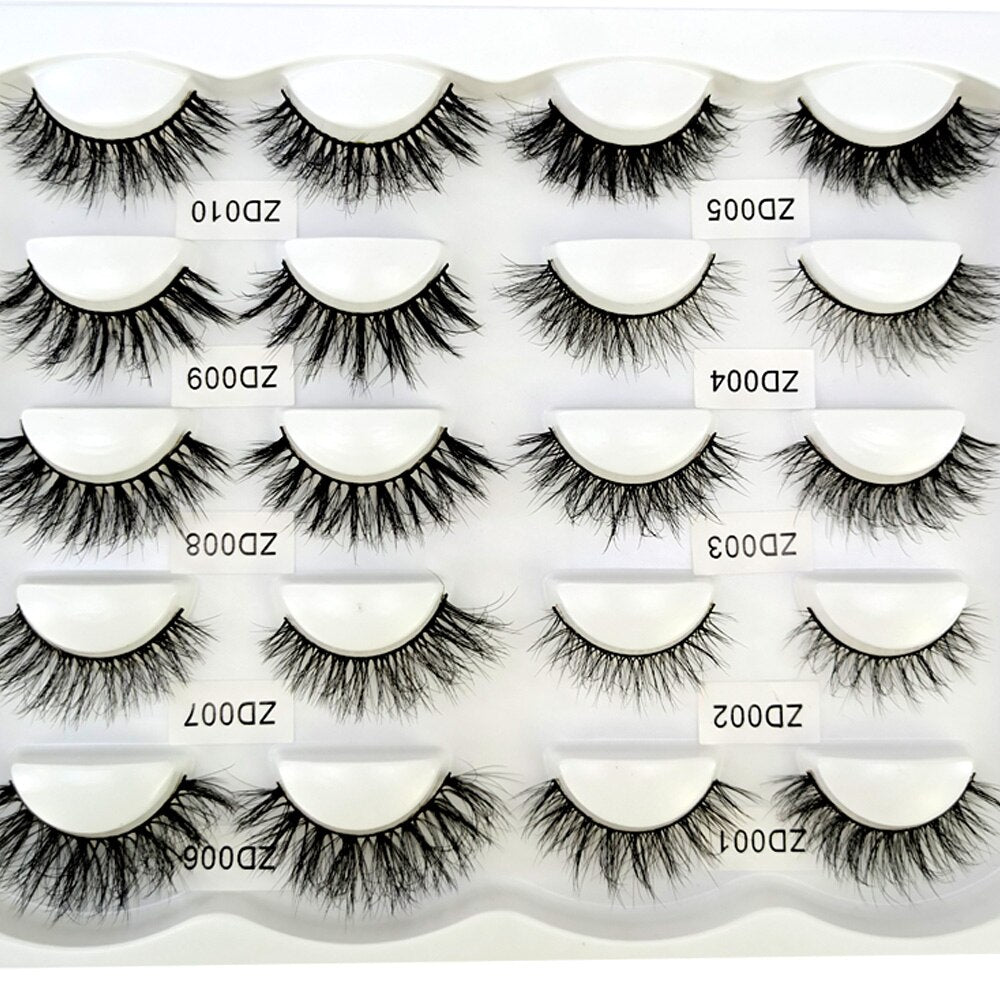10Pairs Maquiagem Short Natural Mink Lashes Fluffy Wispy Eyelashes Volume 12mm-15mm False Eyelashes