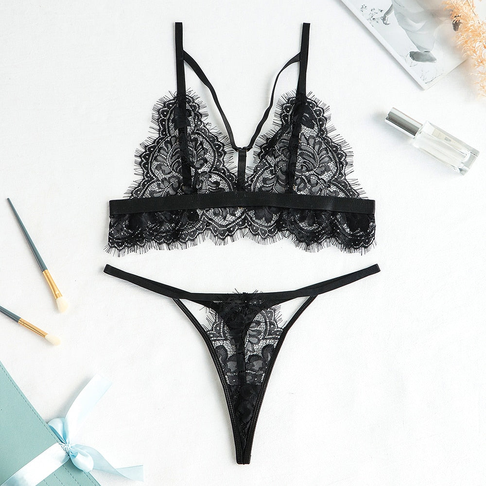Female Lingerie See Through Bra Set Women 2 Piece Sexy Porn Underwear Body Thongs Naked Erotic Customes Uncensored