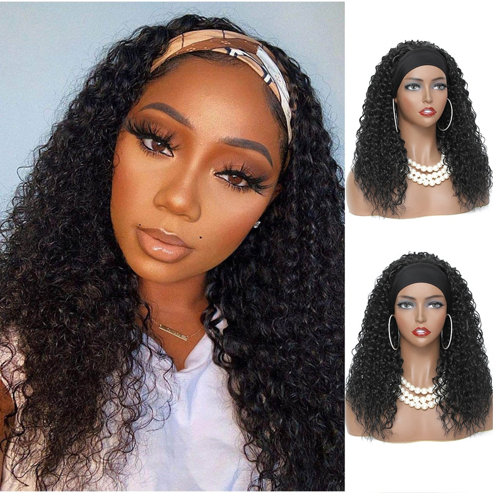 Black curly Hair Headband Wigs 18 Inches Ombre Brown Afro Kinky Curly Hair Soku Glueless Wig 150% Density