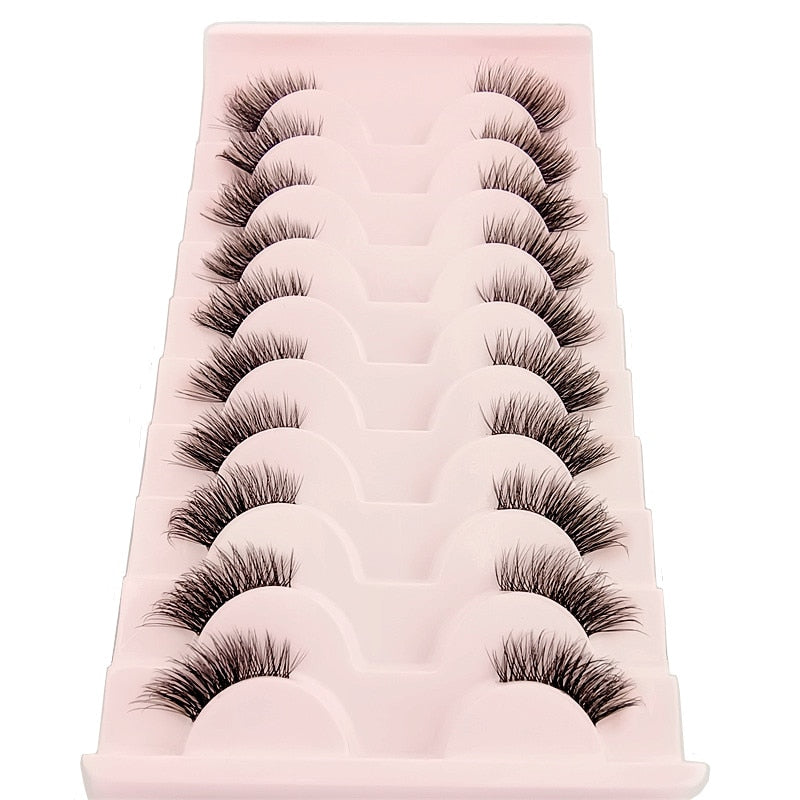 10 Pairs Mink Eyelashes Clear Band Eye Lashes Crisscross Transparent Band False Eyelashes Handmade Dramatic Lashes Upper Lashes