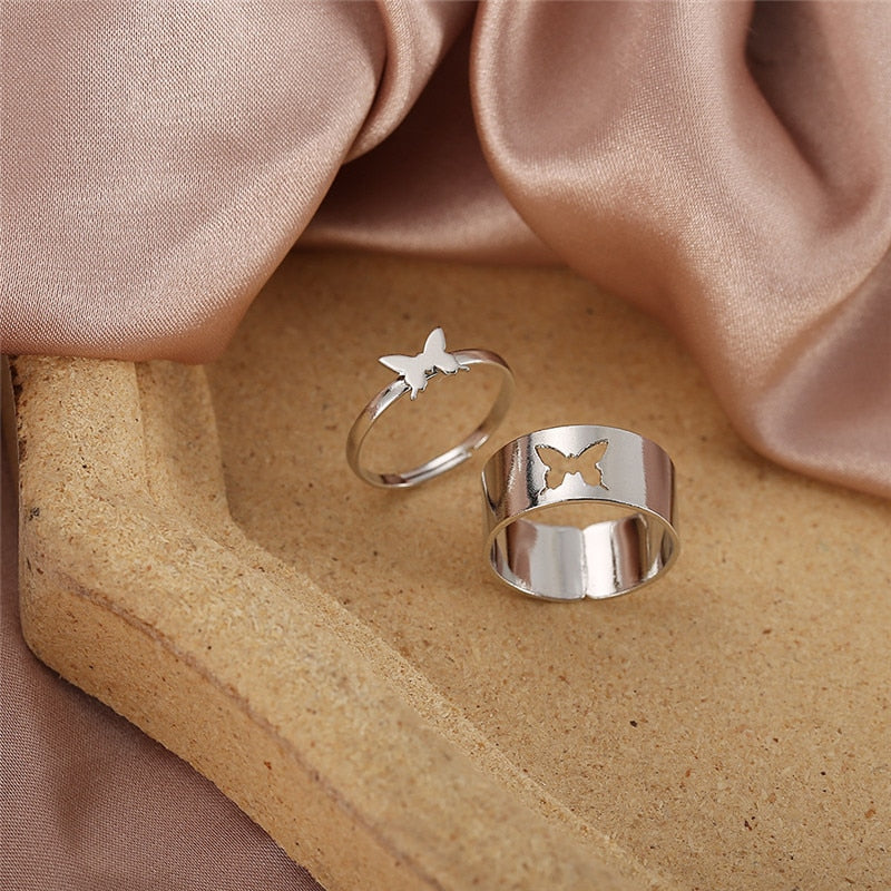 Vintage Bohemian Butterfly Gold Color Ring Sets Zircon Flower Leaf Open Rings for Women Simple Knuckle Accessories