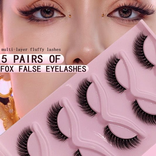 3D Cat Eyelashes 5 Pairs Faux Mink Fox Eyelash Winged Fluffy Fake Lashes Maquiagem Natural Long Faux Cils