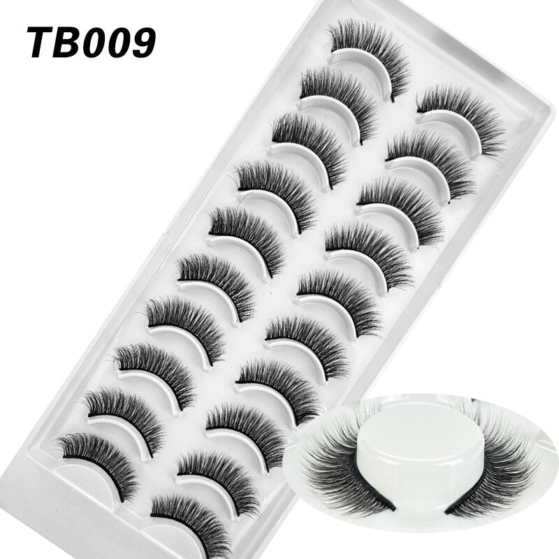 10 Pairs Natural 3d Faux Mink False Eyelashes Dense Curls Slim Short Lashes Cosplay Dramatic Eyelashes