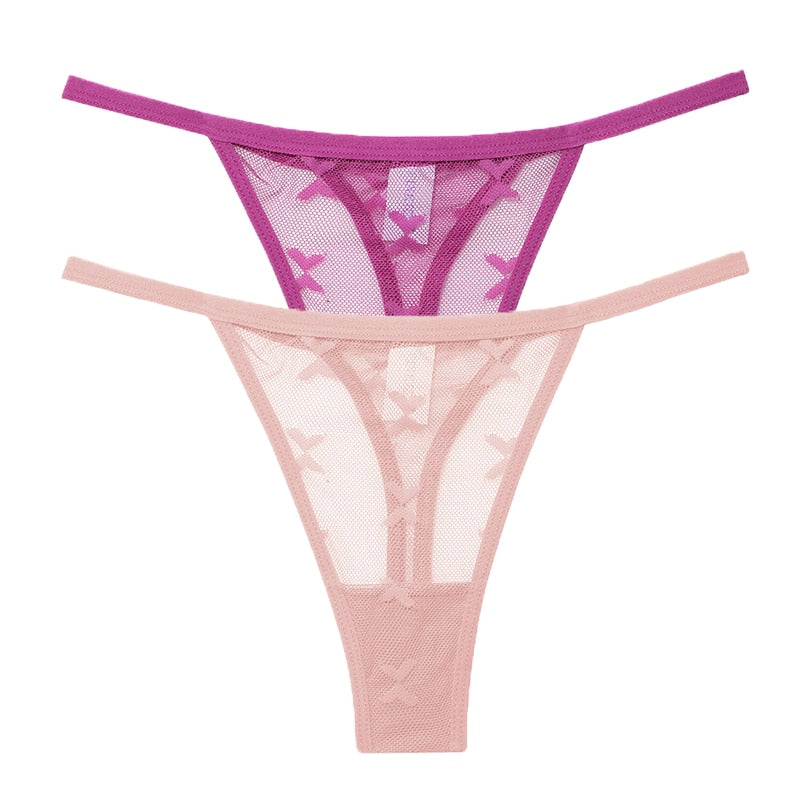 2PCS/Set Mesh Transparent Thong Women Panties Underwear Seamless G-String Female Underpants Intimates Lingerie S-XL