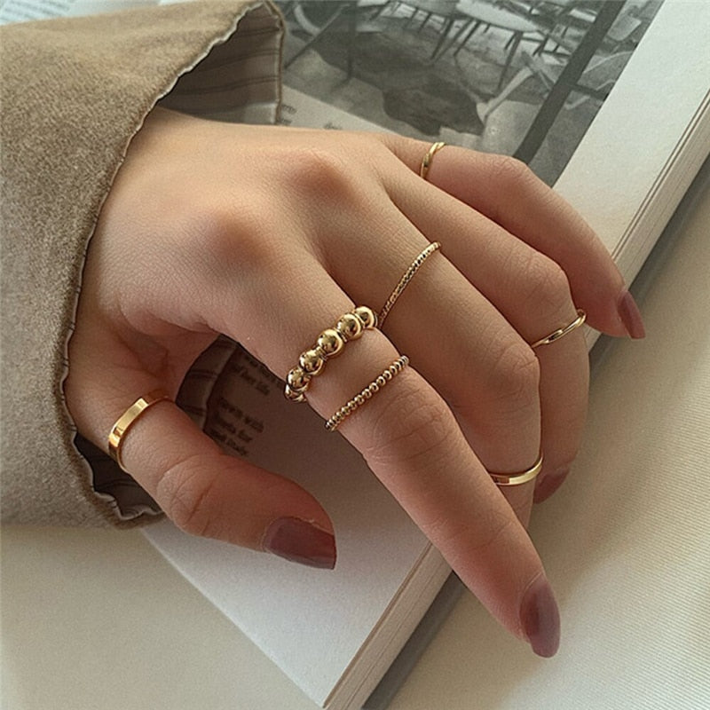 Boho Gold Color 22pcs Heart Rings Set For Women Vintage Geometric Cross Pearl Butterfly Finger Ring Women Jewelry