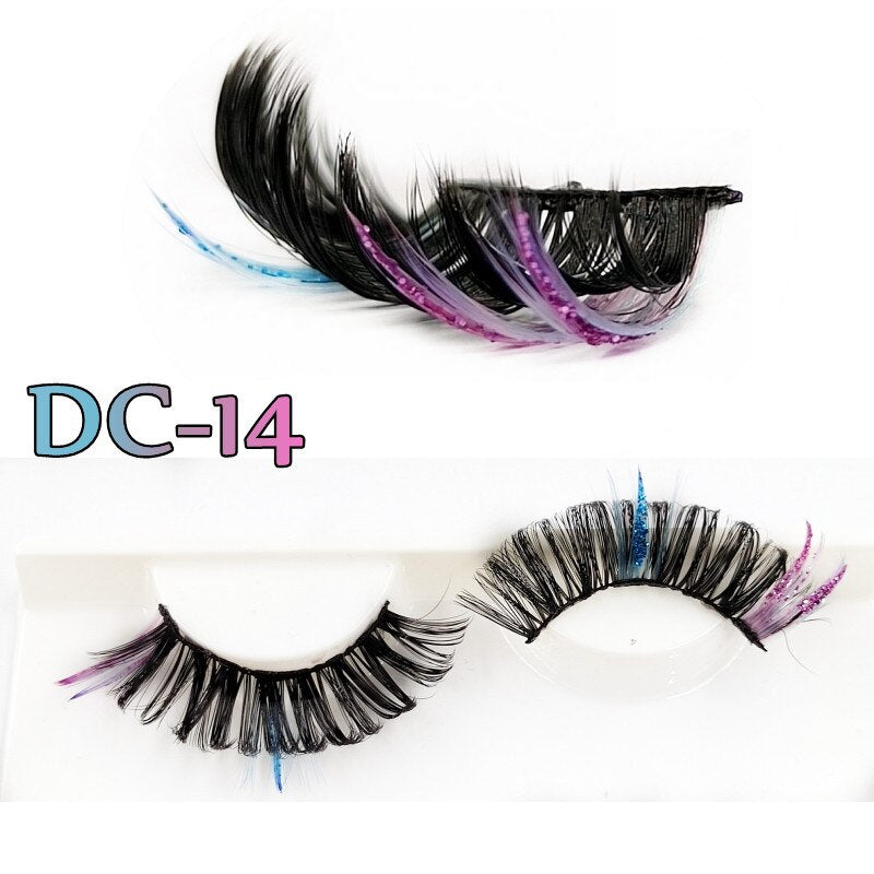Shiny Red Blue Purple Pink Mix 3D Colored Eyelashes Ombre Vegan Strip D Curl Lashes Natural Dramatic Glitter Lashes